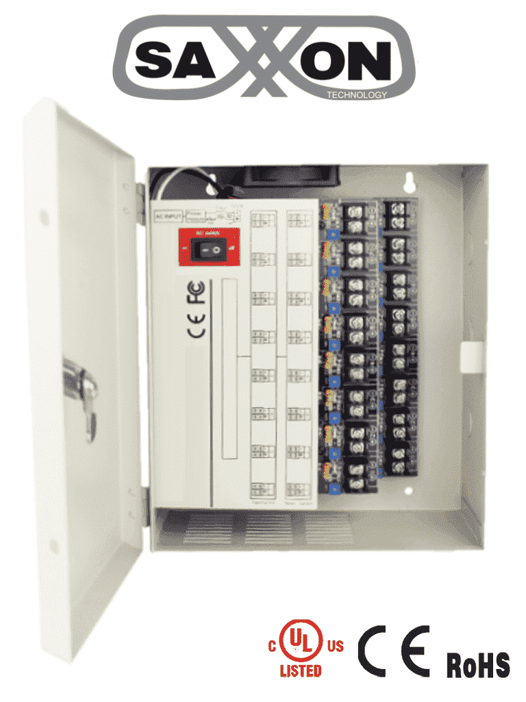 SAXXON PSU1220D16H- Fuente de Poder Profesional de 11 a 15 vcd/ 20 Amperes/ Para 16 Camaras Hasta 4k/ 1.25 Amperes por Canal/ Protección contra Sobrecargas/ Filtro de Ruido por Canal/ Uso rudo/ SAXXON PSU1220D16H- Fuente de Poder Profesional de 11 a 15 vcd/ 20 Amperes/ Para 16 Camaras Hasta 4k/ 1.25 Amperes por Canal/ Protección contra Sobrecargas/ Filtro de Ruido por Canal/ Uso rudo/